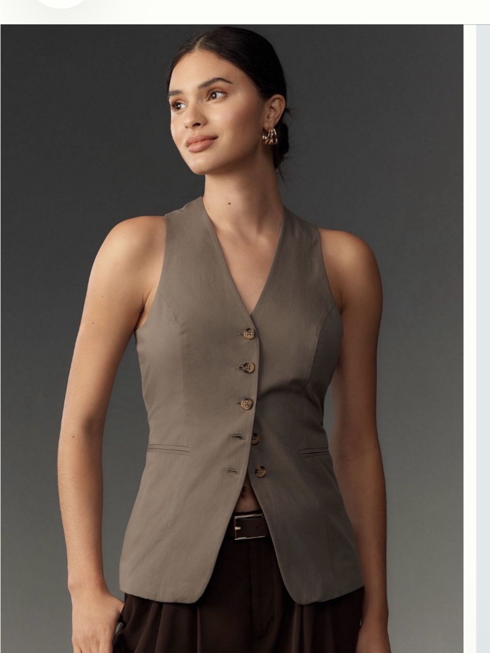 Anthropologie Tailored Button V-Neck Vest - Taupe